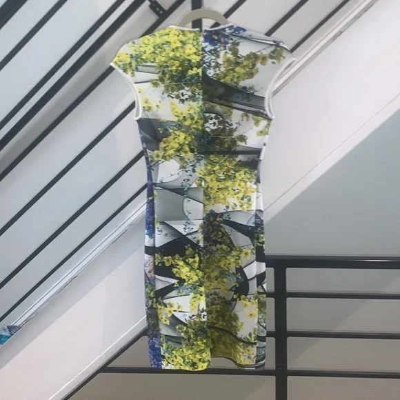 Clover Canyon Blue  and yellow Floral Printed Neoprene Bodycon Mini dress S - Picture 5 of 11